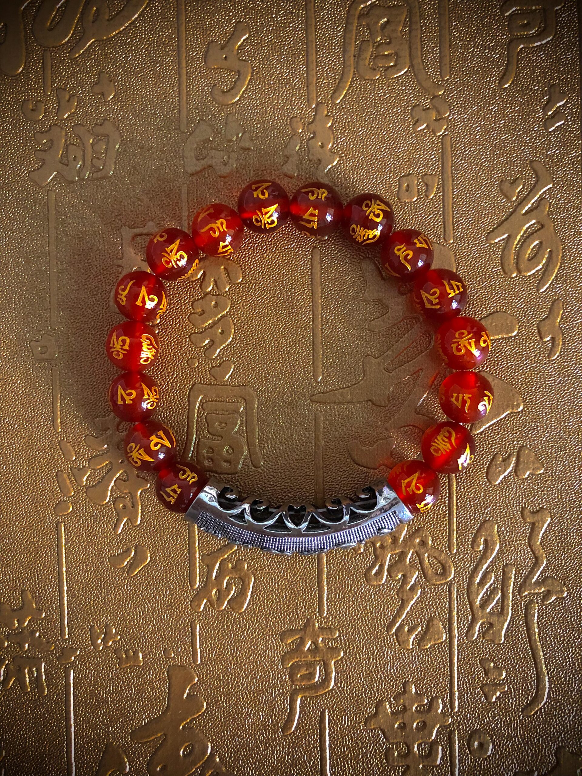 Red Agate Six-character Mantra Bracelet